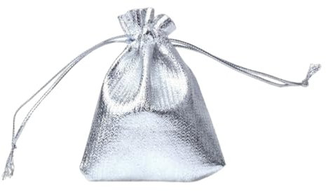 Leisurealeaneag 100 bolsas de joyería brillantes reutilizables para regalo, embalaje de caramelos con cordón, tela no tejida, bricolaje, fiesta, Navidad, plata, 5 x 7 cm