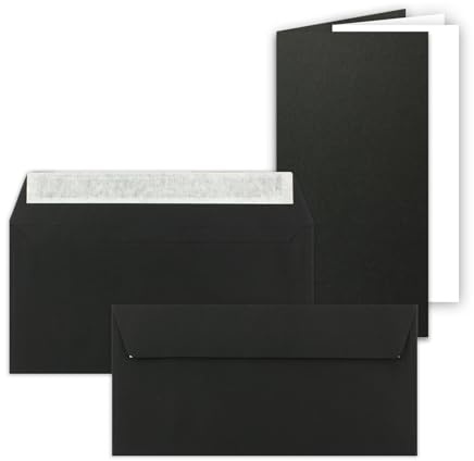 25x Faltkarten SET mit Brief-Umschlägen und Einlege-Blätter - Schwarz - DIN Lang - 10,5 x 21 cm - FarbenFroh by GUSTAV NEUSER