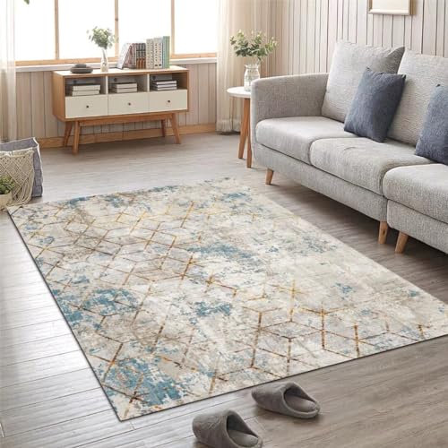 Kunsen 200X300CM Teppich Für Esszimmer Abstrakter Stil, modisch und minimalistisch, waschbar, rutschfest, fleckfest niedrig nach unten Küchen grau Flickenteppich Waschbarer Küche