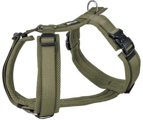 Petlando Hundegeschirr gepolstert, Mesh Y-Comfort, weich, stufenlos verstellbar, besonders leicht & atmungsaktiv, fellschonend, ergonomisch, Brustgeschirr für kleine Hunde, Olive, S