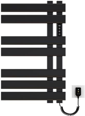 AHDFY Scaldasalviette Elettrico Bagno, Scaldasalviette Elettrico, Non c'è Bisogno di Dare Un Pugno Radiatore Elettrico Basso Consumo da Parete Verticale, 235w, 1-9 Ore, Regolazione 30-70°C,Nero