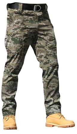 Combat-Hose für Herren, Stretch, lockere Passform, Camo-Hose mit Taschen, für die Arbeit, leichte Cargohose, Jogger, bequeme Sweathose, normale Passform, Arbeitshose, gerades Bein, flache Vorderseite,