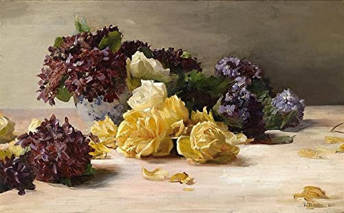 ENYLUFUT Berühmte Gemälde Leinwand Malerei Wandkunst Bilder Deko Kunstwerk Rosen Und Veilchen Von Ruth Mercier Abstrakt Poster für Wohnzimmerdekoration 60x90cm