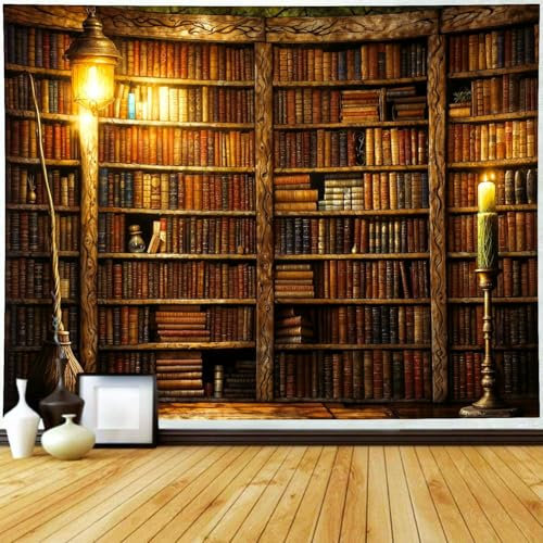 Delur Mittelalterliches Bücherregal, Wandteppich, Vintage, Bibliothek, Bücherregal, Retro, Gothic, Buch, Wandteppich, Wandbehang, bunt, ästhetisch, abstrakt, psychedelisches Kopfteil für Schlafzimmer
