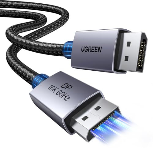 UGREEN 16K Displayport Kabel 2.1 16K 10K 60Hz 8K 120Hz 4K 240Hz 165Hz 144Hz, DP kabel 80Gbps mit HDR, FreeSync, G-Sync, DSC 1.2a, HDCP 2.2 für PC, HDTV, Gaming Monitor (1M)