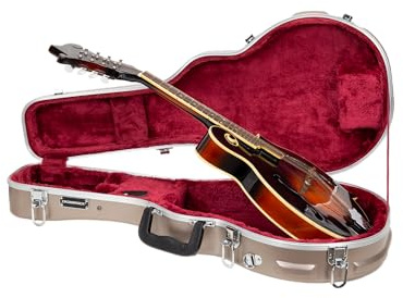 Crossrock ABS Mandolin Case for A-Style | Champagne Matte Shell, Security Lock, Interior Compartment, Backpack Straps – Durable Hardshell Design -Champagne (CRA862MACH)