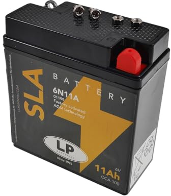 LANDPORT Batterie 6N11A 6V 11Ah wartungsfrei kompatibel mit BMW R 26, R 27 | AGM/SLA-Starterbatterie 6N11A-BS, 100 CCA, Maße 121x58x130 mm; kompatibel mit Simson S 50, S 51, S 53, S 70, S 83, SR50, SR80