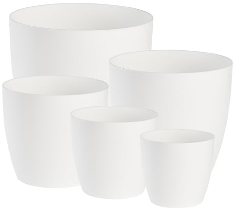 Tymar Blumentopf, 5er-Pack, ø 12/14/16/18/20 cm, SET5 ø12-20, Weiß