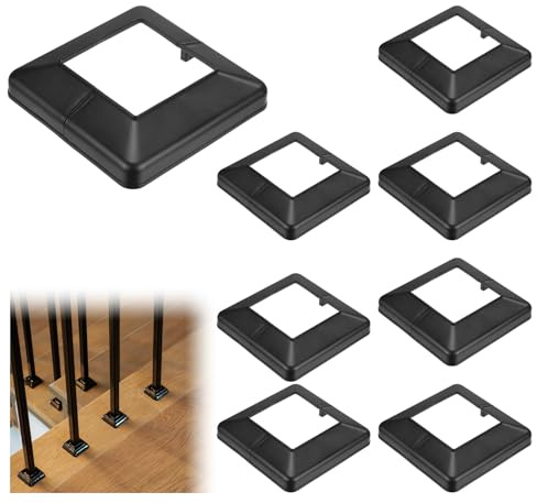 M METERXITY 8-Pack Post Base Cover, Fits 4x 4 PVC Post Skirt Split Type for Indoor/Outdoor Iron Railing/Wood Posts/Fence/Stairs/Patios/Handrail/Porch Column Wrap Post Trim [Black]