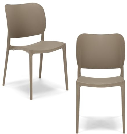 Set 2 sedie in polipropilene MADE IN ITALY ORBITA, impilabile, resistente ai raggi UV, design moderno, ideale per sala da pranzo, cucina, sala d’attesa, bar, ristoranti o giardino (2, Tortora)