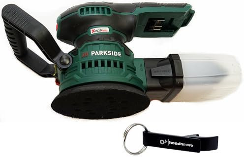 HEADNMORE® Pacchetto con la levigatrice orbitale Parkside® 20 V a batteria PAEXS 20-Li B2 e l'apribottiglie HEADNMORE® come portachiavi (senza batteria)