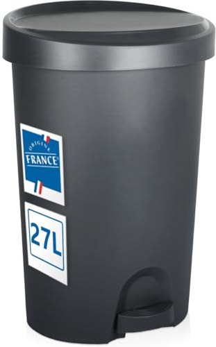 Stimo Tretmülleimer 27L aus Kunststoff Mülleimer mit Pedal Abfalleimer mit Deckel für Küche Büro Bad (27L)