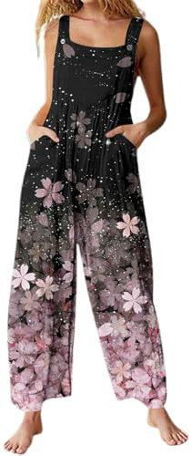 Latzhose Damen, Jumpsuit Damen Sommer Lang Elegant Ärmellos Boho Style Einteiler Kuschelig Overall Lange Bib Arbeitslatzhose Romper Sport Oversize Locker Playsuit Geblümt Casual Boho Jumpsuit Damen