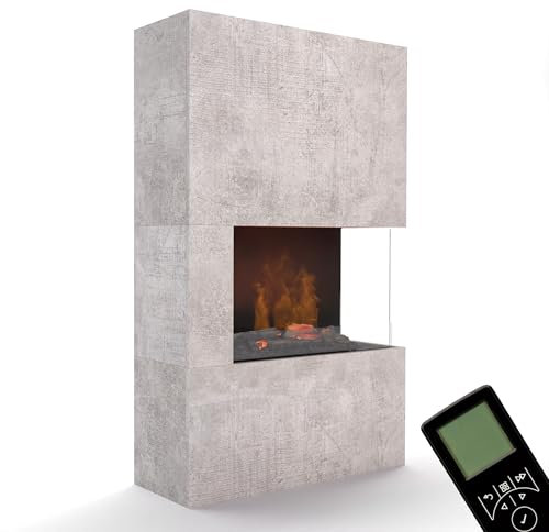 GLOW FIRE Wasserdampf Kamin TUCHOLSKY (Standkamin) - Elektrokamin mit LED 3D-Flammen, Knistereffekt & Fernbedienung, 91x150x35 cm - Opti-Myst 600 Elektro Kamin, mit Schutzglas, Beton