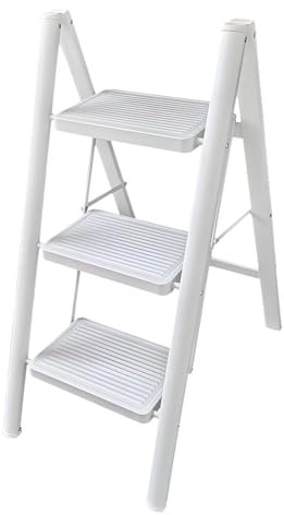 Trittleiter 3 Stufen Klappbar Faltbarer Stahl-Tritthocker Extra breite Anti-Rutsch-Pedale,Haushaltsleiter bis 150 kg Belastbar Klappstufen, für Küche,Bürogebrauch