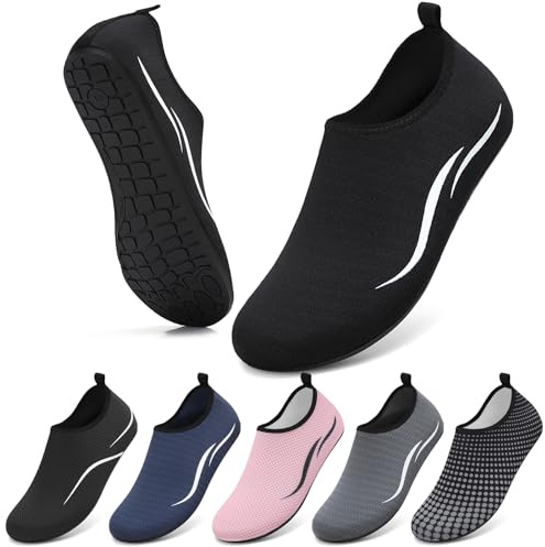 VOLHAL Wasserschuhe Herren Badeschuhe Damen Strandschuhe Schwimmschuhe Surfschuhe Aquaschuhe Breathable Schnelltrockend Schuhe Beach Pool Surfen Unisex(Doppelte Linien schwarz 34 EU)