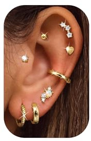 Diamday 8 Paar Ohrringe Gold Silber für Damen Chirurgenstahl Ohrringe Set Medizinische Ohrstecker Gold Piercing Set Hypoallergene Piercing Ohr Helix Piercings Ohrringe Gold Creolen