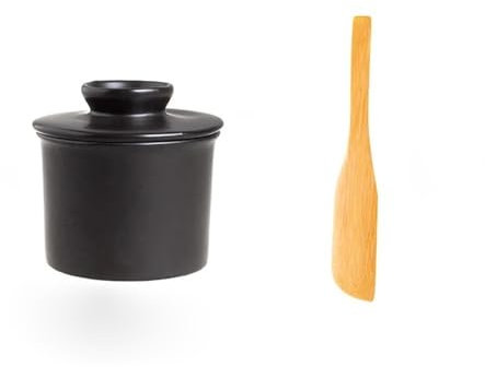 yixinzi-2024 Beurrier Boîte à Beurre Ronde en céramique, Pot de Conservation du Beurre, Tasse à Fromage, Couteau à Beurre, ustensiles de Cuisine Garde-Beurre(Noir)