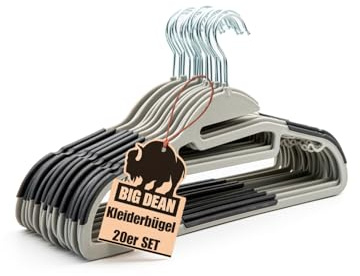 BigDean 20 Kleiderbügel antirutsch Bügel grau Kleiderbügel Kunststoff | Platzsparende robuste Bügel Hangers Clothes Kleiderbügel rutschfest Hangers Platzsparender Kleiderbügel