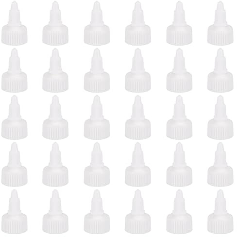 WADORN 30Pcs Twist Bottle Caps, 22/410 Squeeze Bottle Replacement Twist Caps Plastic White Natural Top Cap Bulk for Squeeze Bottles Glue Paint Bottles Dispensing Caps, White