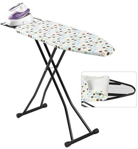 SUNDOY Folding Ironing Board with Adjustable Height, Metal Iron Rest, Safety Lock & Anti-Slip Feet – Sturdy and Space-Saving Ironing Table for Steam Generator Irons, Ironing area-90x31-CM
