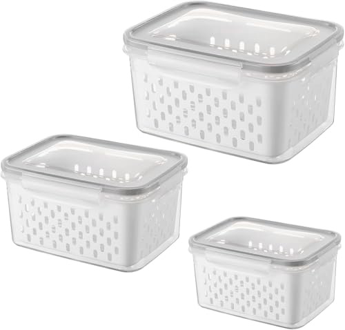 UOCAI 3 Piece BPA-Free Plastic Food Storage Containers set with lids Leak-Proof Snap Stackable Rectangle Airtight Containers Clear Transparent Fresh-keeping box for Kitchen, Meal Prep, Fridge (grey)