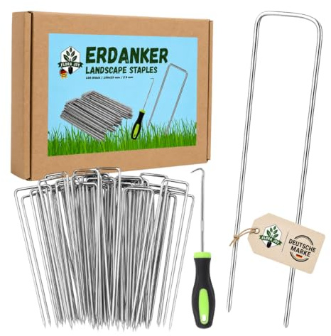 FLORA JOY Erdanker 50 Stück, 150 mm x 25 mm, Ø 3 mm, verzinkt mit Zieher – Bodenanker Heringe Erdnägel, ideal für Gartenvlies, Unkrautvlies, Kunstrasen, Rasenkanten, Schläuche, Zaun und Zelte