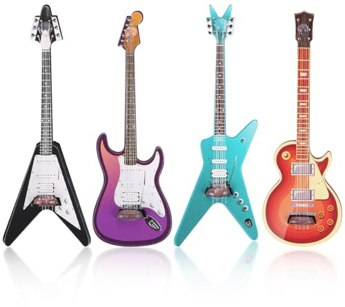 UHOMENY 4pcs Mini Guitar Set Wooden Miniature Musical Instrument Ornament Small Guitar Statue for Doll House Model Home Mini Music Room Landscape Decorations