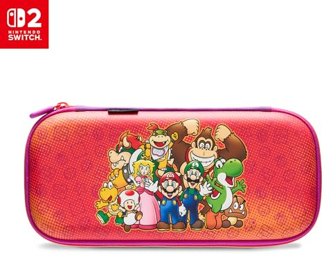 PowerA tunt fodral för Nintendo Switch 2 - Mario och hans vänner, officiellt licensierat, skyddsfodral, plats för tio spelkort, vadderat skärmskydd, inbyggt ställ