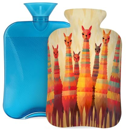 Mexpekil Wärmflasche mit weichem Flanellbezug, 2 l, großer Wärmbeutel zur Schmerzlinderung, warme Hände, Füße und Körper, ideales Geschenk für Erwachsene und Kinder, Alpaka-Bunt
