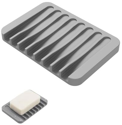 HUVZOR Porte-Savon en Silicone - Gris Support Savon Auto-Drainant Porte Savon avec Évacuation pour Douche, Salle de Bain, Évier de Cuisine