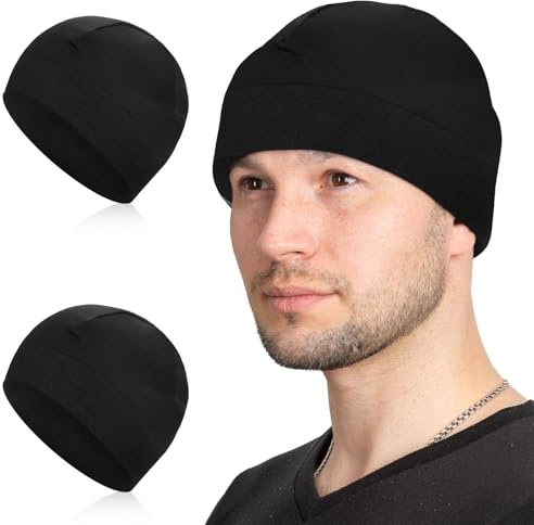 AOOSA Skull Caps, 2-pack löparmössa hatt, 2stsvart, One Size | Cykelhjälm foder keps tunn bomull, elastisk mössa mössa huvudbonad för vuxna kvinnor och män springer sova