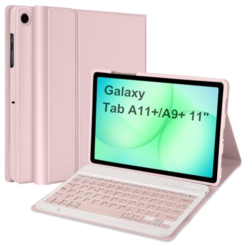 Funda con Teclado Compatible con Samsung Galaxy Tab A11+ 2025&A9+ 11'' 2023 | Auto Sleep & Wake, Español Ñ Bluetooth Teclado Magnético Desmontable, Funda Protectora para Galaxy Tab A9 Plus/A11 Plus-Rosa