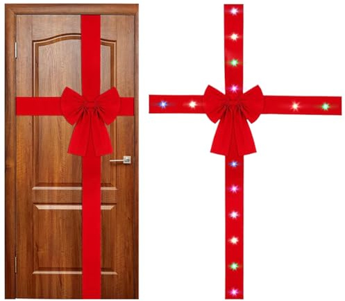 Lighted Christmas Bow Decor, Christmas Cabinet Door Ribbon Bow, Holiday Bows Decoration For Outdoor Wall Window Mantel Cabinet Kitchen Living Room Office Wedding Party
