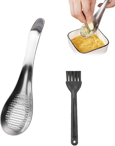 2 Stück Ingwer Reibe,Knoblauchreibe,Muskatreibe,Premium Ingwerreibe Aus Edelstahl Mit Löffel,Cutter Garlics,Silber Crusher Knoblauchpresse,Zerkleinerer,Zitronenreibe,Fur Kurkuma Und Wasabi