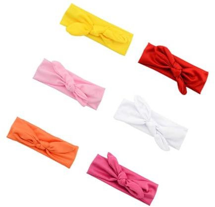 TOBBOMEY Fascia per Elasticizzata Fiocco a Orecchie di Coniglio, Set 6 Pezzi Multicolore, Cerchietto Unisex per Ragazzo Ragazza e Bambine, Accessori per Chioma per Uso Quotidiano