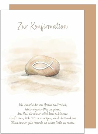 Edition Seidel Premium Glückwunschkarte zur Konfirmation mit Umschlag. Konfirmationskarte Karte Grußkarte Spruch Sprüche Mädchen Junge Jugendliche Stein Fisch Sand Wünsche (KF366 SW026)