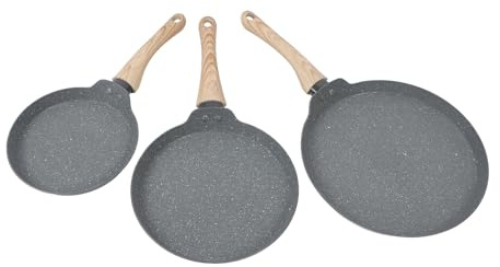 KIMISS Juego de Sartenes Antiadherentes, Sartenes de Piedra Maifan de 3 Tamaños con de Madera para Cocinar, Perfecto para Huevos, Panqueques y Más