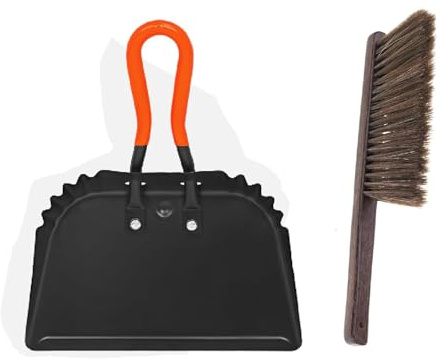 WADY Juego de recogedor genérico de 17 pulgadas con recogedor grande de metal y cepillo de mano – Cepillo de mano resistente para interiores y exteriores, cepillo de escoba estable para una limpieza