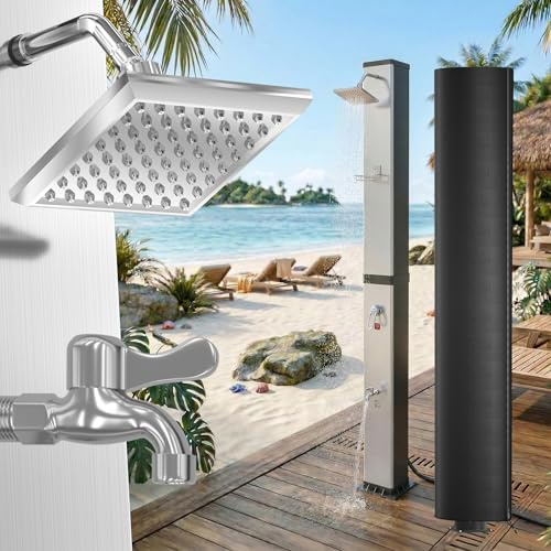YRHome Solardusche 40L,Solar Garten dusche Mit Schutzhülle&Regendusche&Waschhahn,Max. 60°C Wassertemperatur für Garten, Pool,Camping-Silber