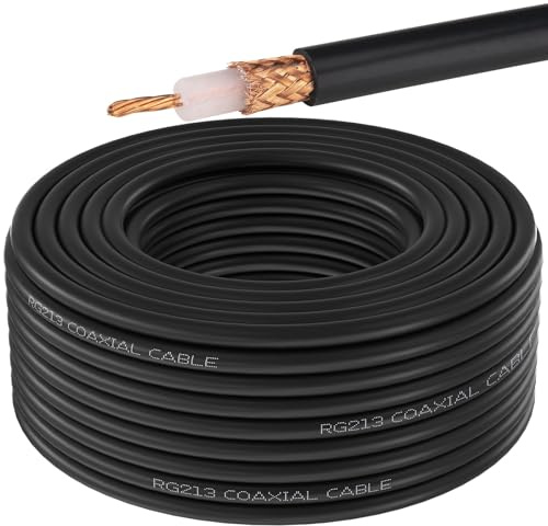 YOTENKO Cavo coassiale RG213, 20 m, coassiale RG-213 a bassa perdita da 50 Ohm, conduttore centrale e treccia in rame nudo, filo professionale per radio prosciutto, CB, prolunga antenna, installazione