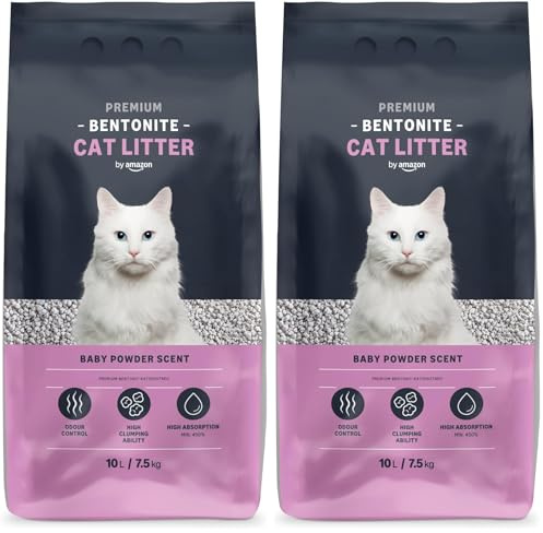 by Amazon Arenero Prémium de Bentonita con Aroma a Talco para Gatos, 10L (Paquete de 2) (Anteriormente Marca Lifelong, Mismo Producto)