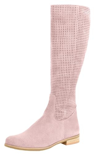 HTNEDNST Botas de vaquero para mujer, botines occidentales, media altura, para festival, vaquera, anchas, con tacón de bloque, medias botas de verano, de ante, A05 Rosa, 40/EU