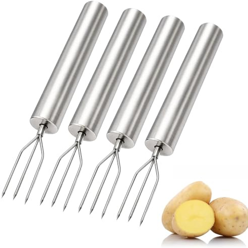 KIMHOME Lot de 3 fourchettes à pommes de terre en acier inoxydable 3 dents pour légumes et barbecue