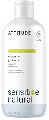 ATTITUDE Body Wash for Sensitive Skin with Oat, EWG Verified, Dermatologically Tested, Vegan, Extra Gentle, Unscented, 16 Fl Oz