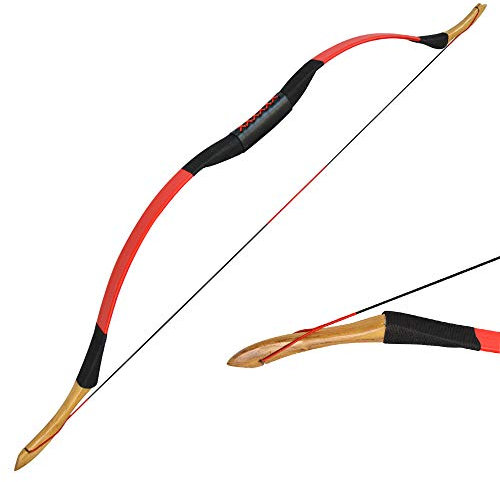 MILAEM Traditioneller handgemachter Recurve Bogen 25-55lbs Langbogen Bogenschießen Jagd Horsebow Outdoor Sport Wettbewerb Trainingsspiel Linkshänder und Rechtshänder (Rot, 50lbs)