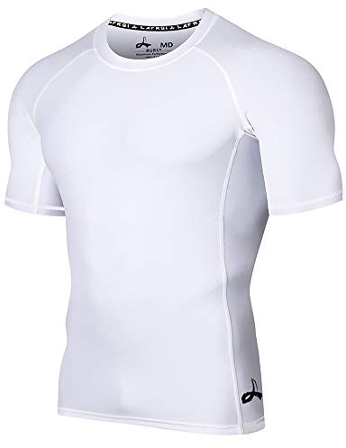 LAFROI Men's Short Sleeve UPF 50+ Baselayer Skins Compression Rash Guard (Sym White, MD)