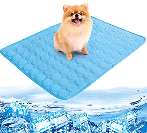 Heflashor Kühlmatte Hund Katze Sommer Kühl Hundematte Haustier Eismatte Selbstkühlende Kissen Atmungsaktive Kühldecke rutschfeste Cooler Pad (Blau，150 * 100cm)