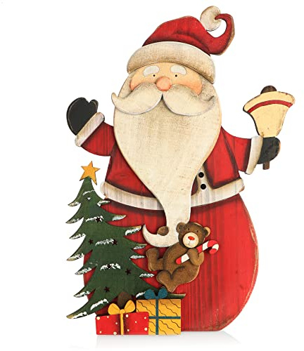 com-four® Expositor Decorativo para Navidad - Papá Noel XL de Madera para Montar - Adorno navideño para Decorar y Regalar (Papá Noel con Campana)