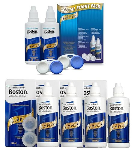 Boston Simplus Multi-Action Solution & Flight Pack, 4X 120ml & 2X 60ml Solution for Rigid Gas Permeable Contact Lenses - Clean, Disinfect, & Condition
